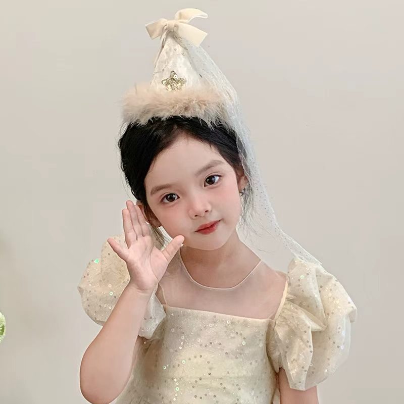 超仙宝宝生日帽礼帽生立体金色丝绒蝴蝶结发夹生日帽公主派对头饰