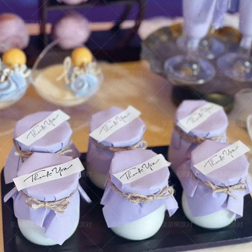 紫色系甜品台布丁杯装饰