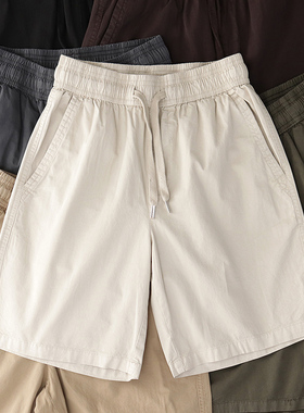 水洗纯棉运动宽松五分裤美式复古休闲跑步工装4分沙滩短裤男夏季