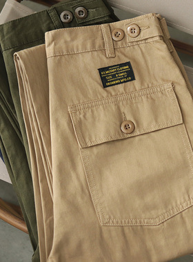 春秋长裤男阿美咔叽OG107军绿色美式复古纯棉宽松休闲直筒工装裤