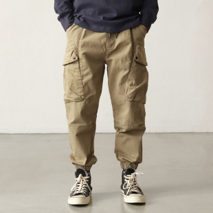 裤 春秋水洗做旧哈伦宽松休闲锥形松紧腰束脚工装 男 复古伞兵裤 美式