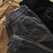 阿美咔叽条绒小脚九分裤 男秋冬保暖潮加厚弹力抽绳灯芯绒束脚裤 男