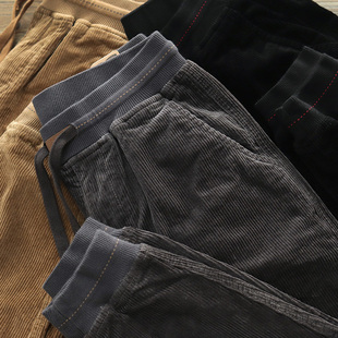 阿美咔叽条绒小脚九分裤 男 男秋冬保暖潮加厚弹力抽绳灯芯绒束脚裤