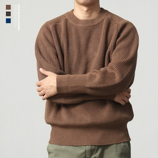 秋冬 复古宽松休闲慵懒厚羊毛圆领针织衫 vintage插肩袖 毛衣男美式