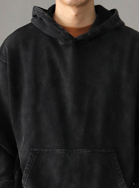 420G重磅蜡染卫衣男连帽美式复古水洗做旧宽松落肩大码运动外套男