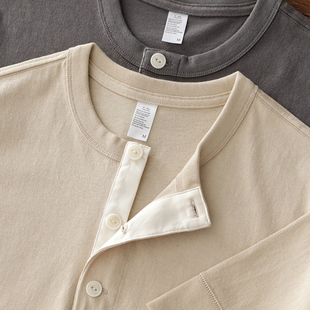 短袖 复古硬汉螺纹打底修身 t恤男 沙色阿美咔叽美式 250g重磅亨利衫