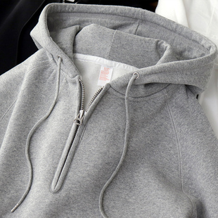外套 插肩中性休闲运动帽衫 半拉链连帽加绒卫衣男日系复古冬季 新款