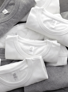 300G美式复古重磅t恤男纯棉碳素磨毛阿美咔叽打底衫白色体恤短袖