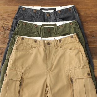 多口袋工装 休闲裤 裤 复古拉链军绿宽松直筒男士 男纯棉水洗美式 新款