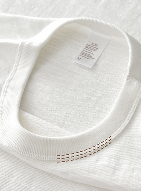 300G粗纱竹节棉t恤美式复古重磅打底衫米白色圆领正肩短袖体恤男