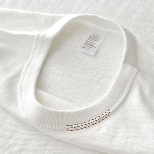 体恤男 米白色圆领正肩短袖 300G粗纱竹节棉t恤美式 复古重磅打底衫