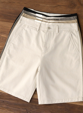 夏季休闲短裤男Chino老钱风美式复古卡其米白纯棉宽松直筒五分裤