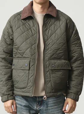 菱格绗缝夹棉夹克外套男阿美咔叽美式复古撞色插肩翻领棉衣男冬季