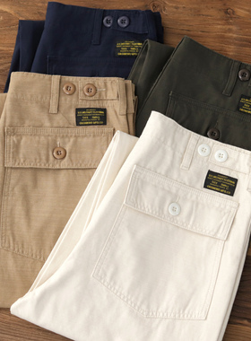 阿美咔叽OG107竹节纯棉军裤美式复古阔腿休闲宽松直筒工装长裤男