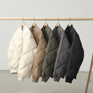 美式 菱格羽绒服男短款 复古立领绗缝加厚棒球服飞行员外套 新款 冬季