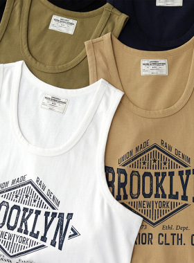 阿美咔叽印花背心男纯棉美式复古字母打底运动沙滩休闲无袖汗衫夏