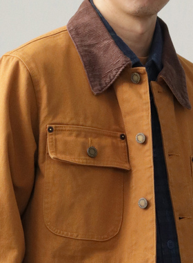 重磅帆布猎装美式复古灯芯绒领密歇根工装卡哈特夹克外套男士秋冬