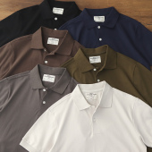 夏季 美式 男款 polo衫 复古珠地棉商务休闲纯色灰白透气翻领T恤短袖