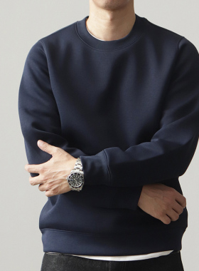 空气层圆领卫衣男美式复古高端太空棉纯色运动休闲套头外套春秋款