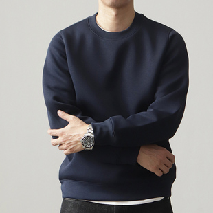 空气层圆领卫衣男美式 复古高端太空棉纯色运动休闲套头外套春秋款