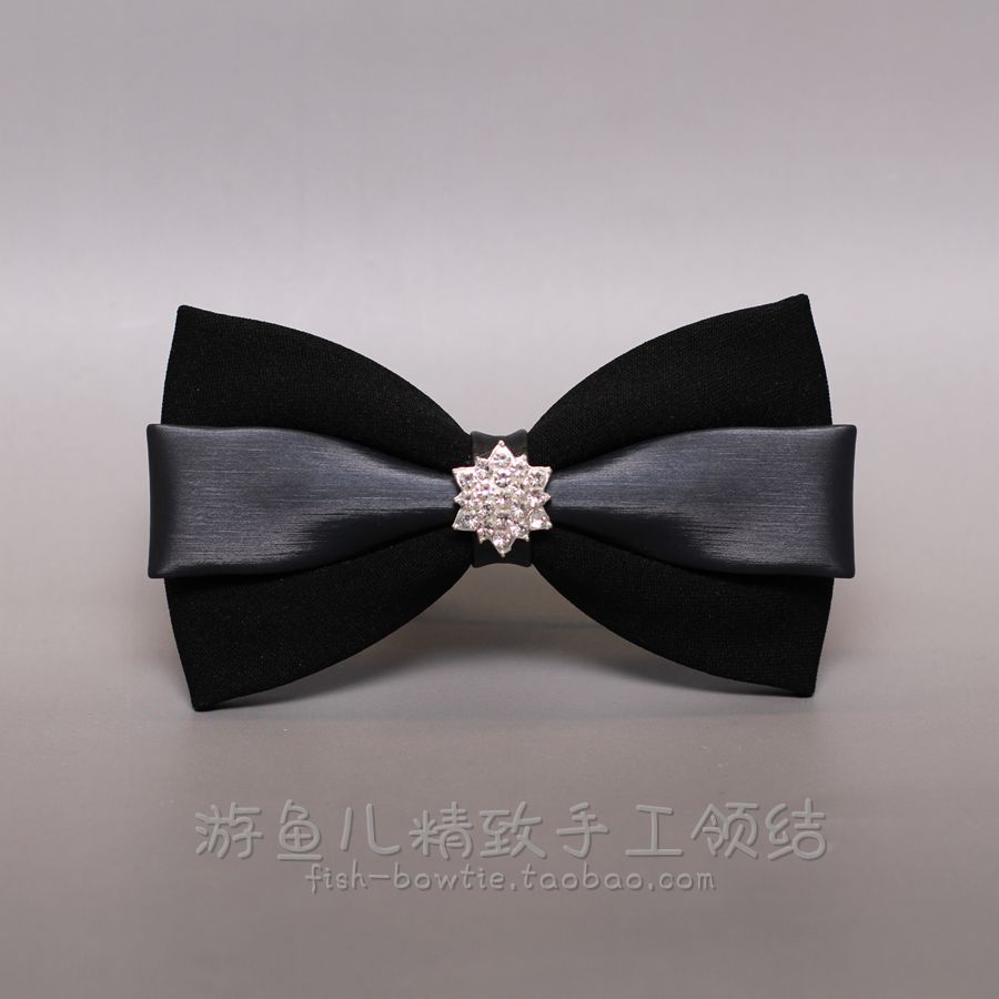 游鱼儿原创手工制作精致水钻皮革韩版新郎婚礼晚宴礼服藏青领结