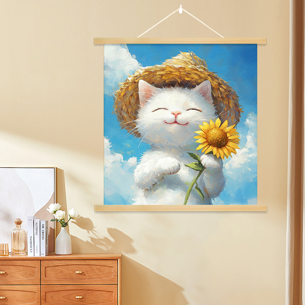 定制治愈系猫咪向日葵挂画遮挡电表箱遮丑装饰画儿童房沙发油画图片