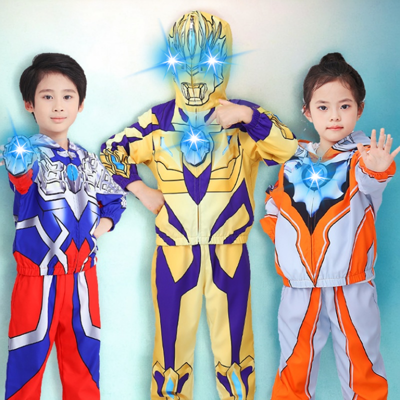 正版奥特曼发光胸灯眼灯风衣套装