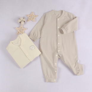 安宝儿秋新款卡通小羊弹力柔软宝宝婴儿无骨全闭档哈衣连体衣