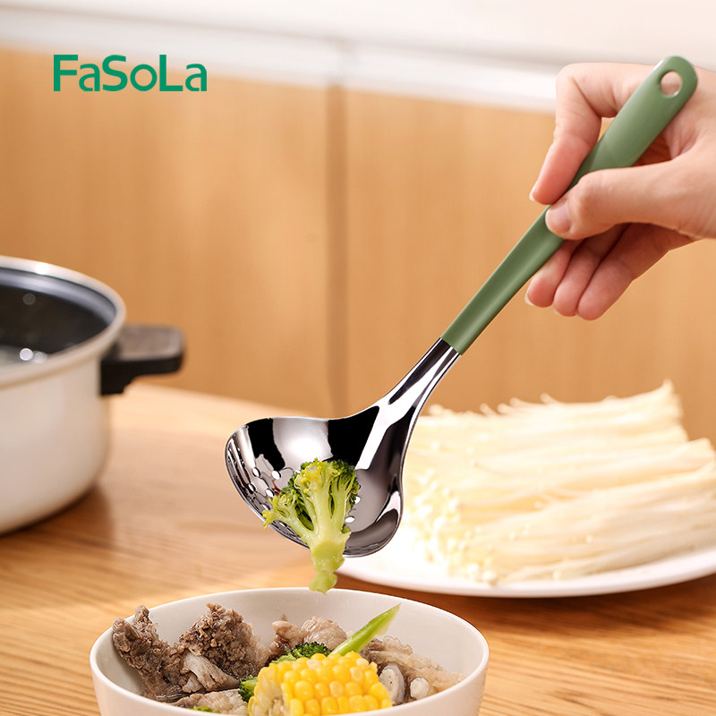 일본 FASOLA 304 스테인레스 스틸 수프 스푼 소쿠리 주방 대형 긴 손잡이 수프 주방 용품 대형 죽 스푼