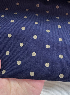 1.5厘米藏蓝色米色波点印花条绒全棉弹力服装布料纯棉灯芯绒面料