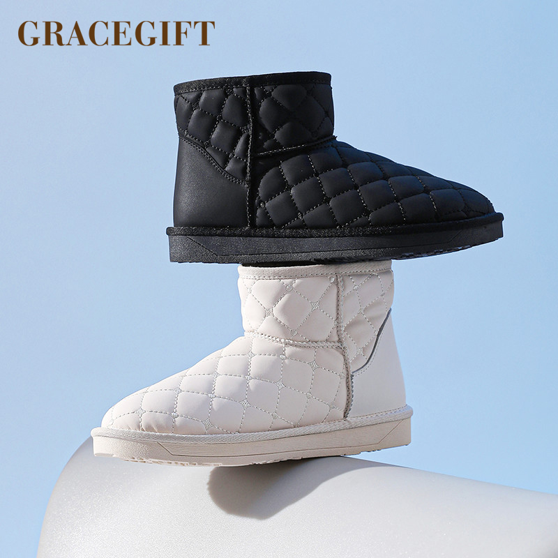 gracegift新款加绒加厚雪地靴