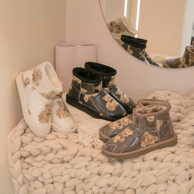 Grace gift雪地靴女加绒保暖防滑短筒东北棉鞋加厚靴子加绒面包靴