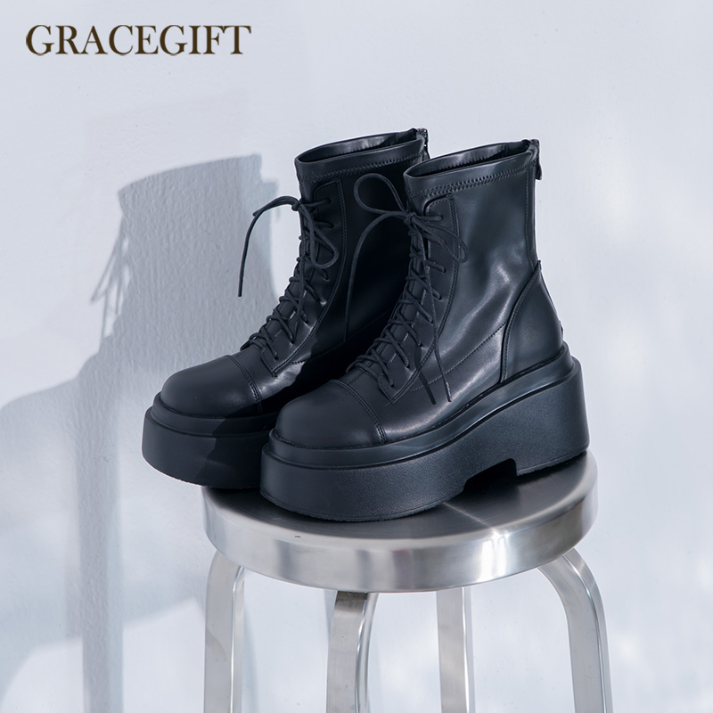 Gracegift超高厚底马丁靴