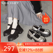 gift高跟鞋 女复古厚底粗跟轻便玛丽珍鞋 子法式 Grace 增高晚晚风鞋