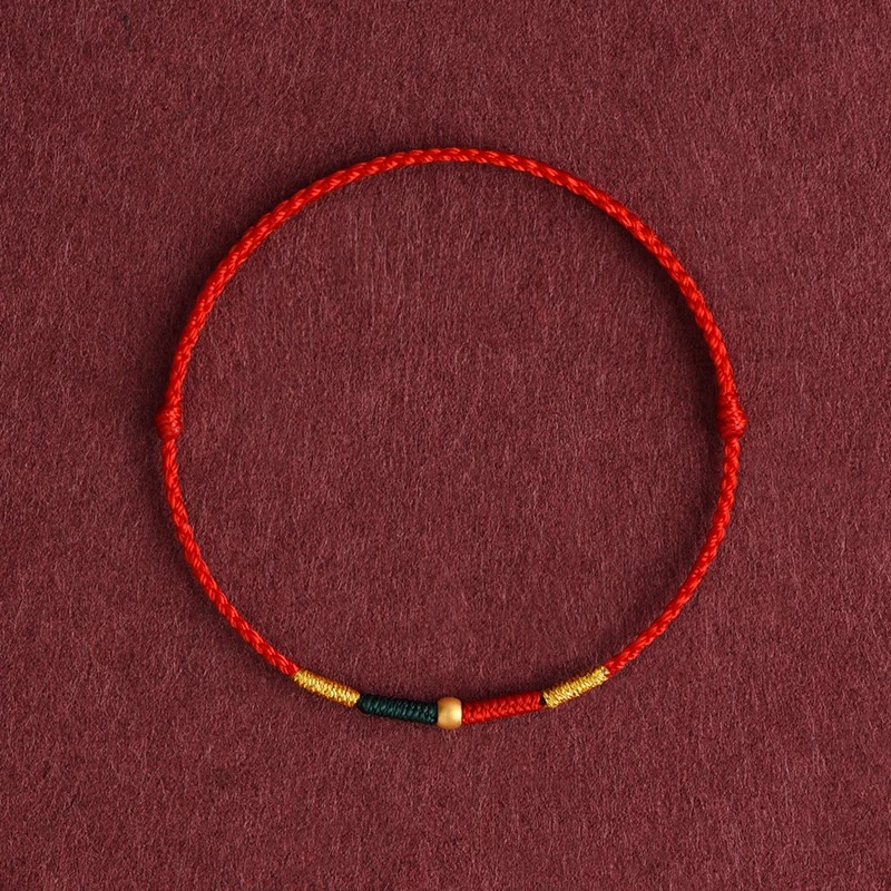 黄金转运珠极细款999足金红绳手链脚链男女小金豆本命年编织手绳