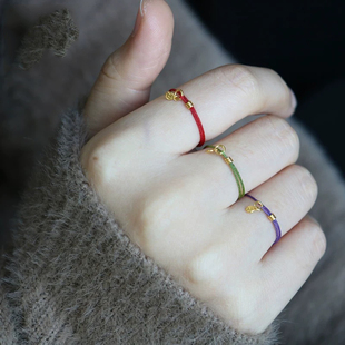 999足金戒指女手工编绳本命年大红色黄金钱币戒指指环可调节礼物