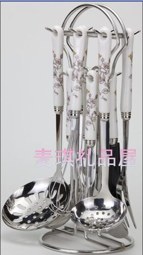 韩国进口厨美餐 结婚礼物陶瓷柄加厚不锈钢厨具锅铲汤勺漏勺套装