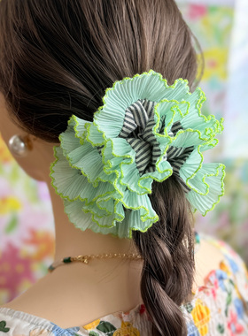 【复古头花】北欧纯棉超大肠发圈扎丸子Giwi绝美立体粉色绿色童趣