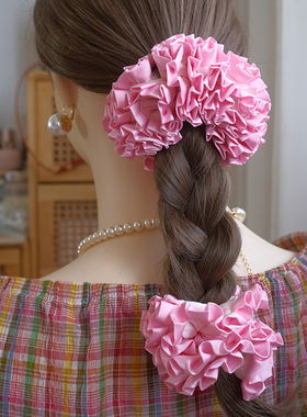 【高版本】张绮贤同款韩国手工制孔绿色红色立体头花褶皱大肠发圈