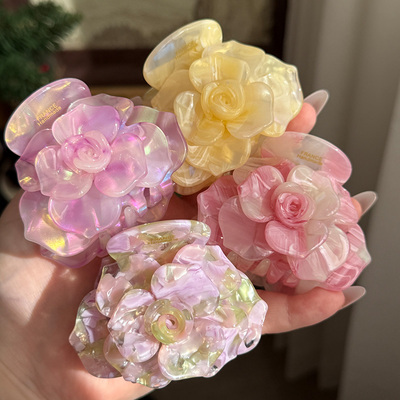 【立体玫瑰大花苞】醋酸板材粉色紫色欧美风优雅法式抓夹发饰头饰