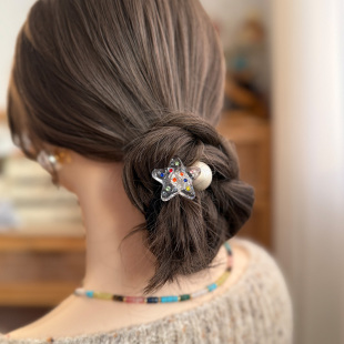 花苞头丸子头皮筋发绳 珍珠发圈韩国FRANCE头绳春夏款 透明海星