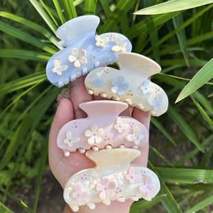 【奶油蓝】蝴蝶花朵抓夹头饰发夹后脑勺重工闪钻气质高级感鲨鱼夹