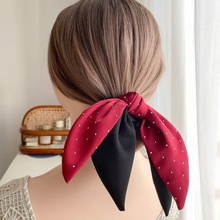 优雅背影~高颜值红色黑色ins风丝巾超仙洋气绸缎弹簧夹蝴蝶结发圈