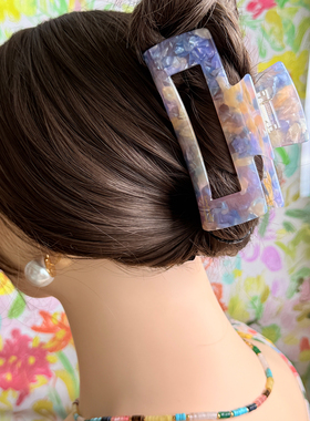 【莫奈睡莲紫】绿色大号方抓夹醋酸发抓法式优雅精致感鲨鱼夹气质