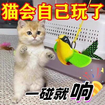 猫咪玩具仿真叫叫鸟小鸟荡秋千逗猫棒宠物自嗨解闷消耗体力挂门鸟
