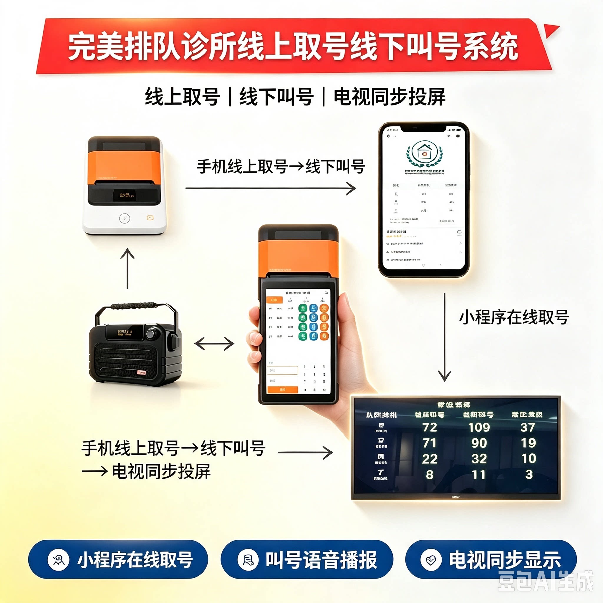 完美排队诊所线上取号投屏电视