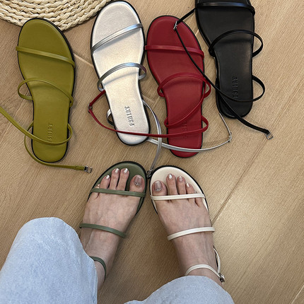 脚衫 2025年新款凉鞋女夏ins简约细带平底罗马一字带凉鞋女