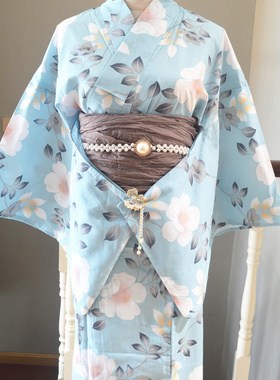 日单浴衣日本传统款和服YUKATA棉布质地少女女士连衣裙202409097