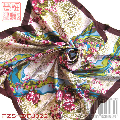 仿真丝绸印花大方巾/围巾/丝巾 出口原单 紫色蔷薇花 FZS-DFJ022