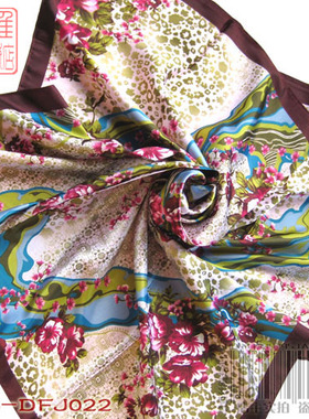 仿真丝绸印花大方巾/围巾/丝巾 出口原单 紫色蔷薇花 FZS-DFJ022